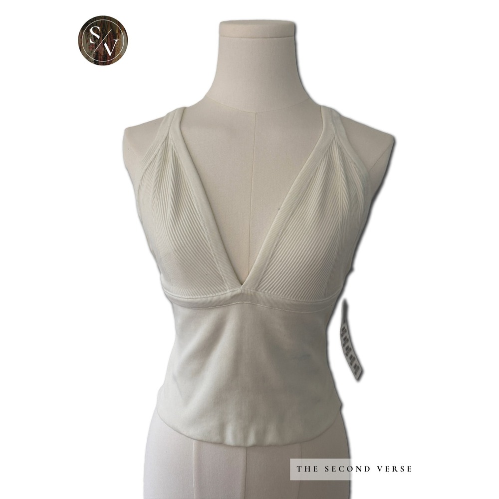Out From Under Urban Outfitters Ribbed V-Neck Cutout Tank Top White XL OB2248272